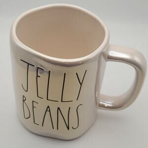 Rae Dunn JELLY BEANS by Magenta #213 Glossy White Coffee Tea Mug Black Letters